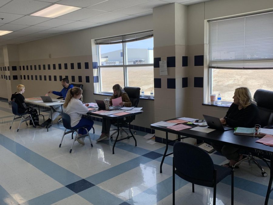 Counselors talk with students one-on-one to input their schedules for the next year. 